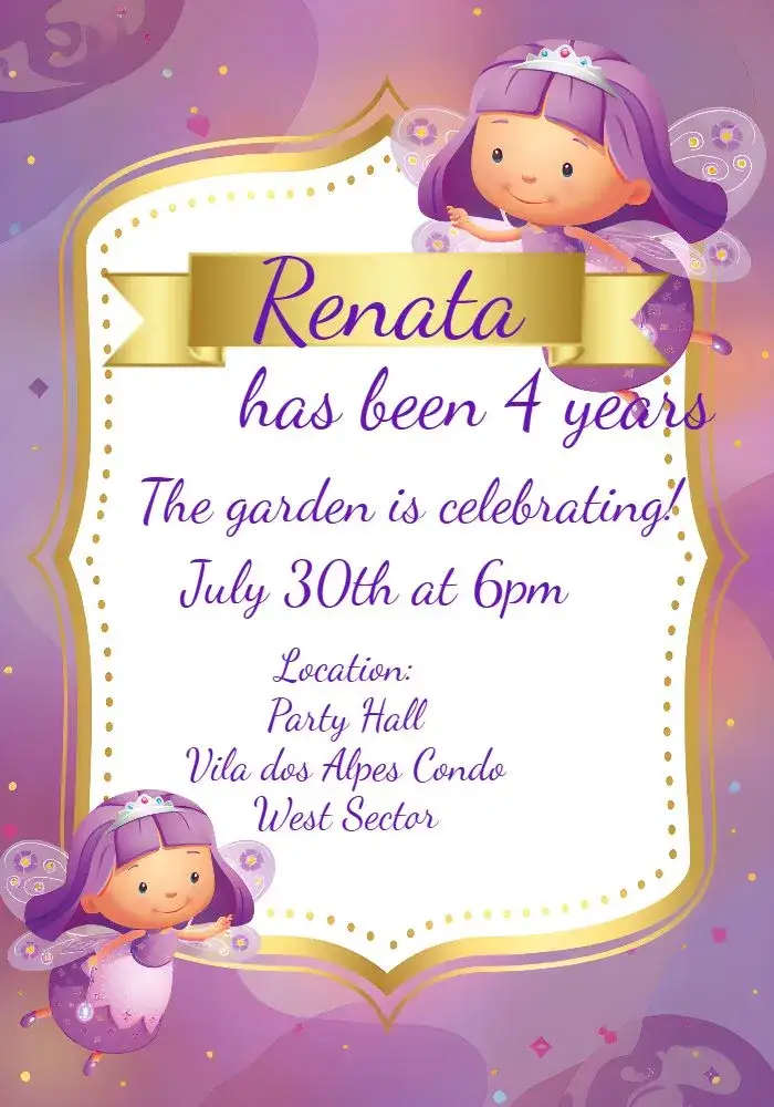 Invitation Lilac Fairy Garden – Commemorative Dates theme lilac, pink, white, fairies, fantasy, children's
