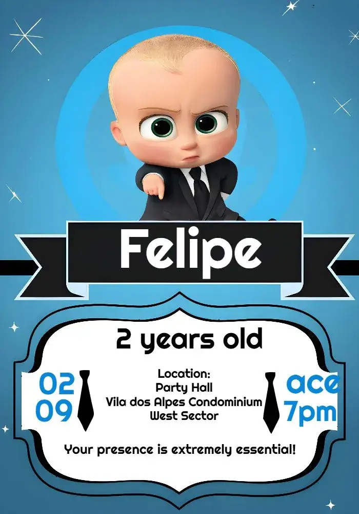 Invitation The Mighty White Boss Baby – Most searched for theme white, fun, modern, childish, colorful, illustrations