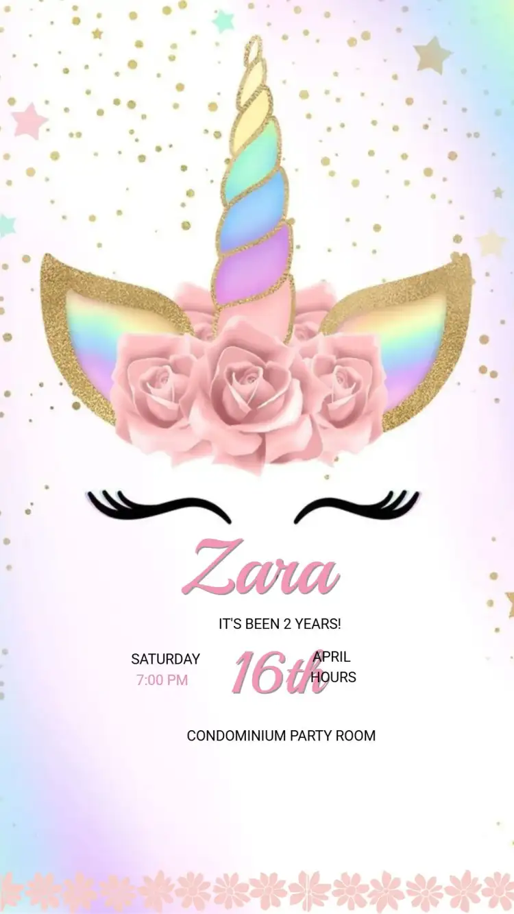 Unicorn Kids Birthday Invitation