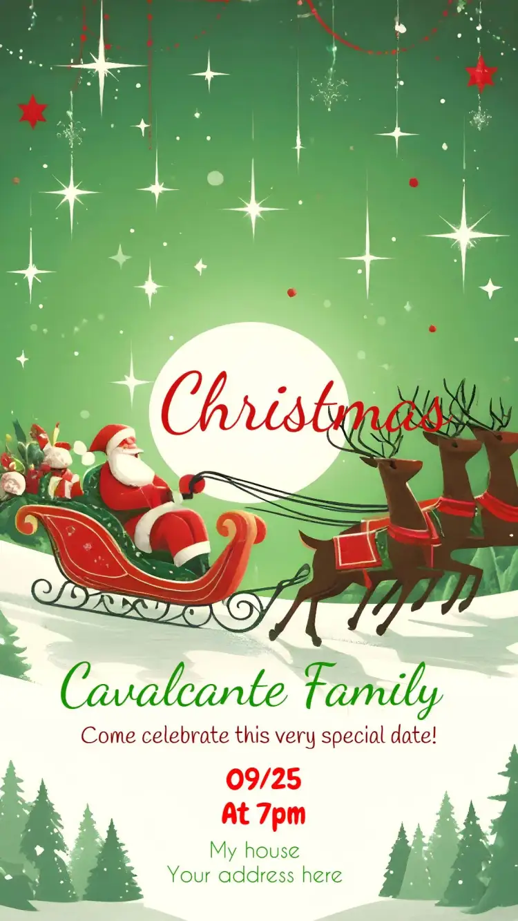Invitation Christmas Father's Fraternization – Commemorative Dates theme vibrant red, Christmas style, Christmas graphic elements, festive, cozy, Santa illustrations