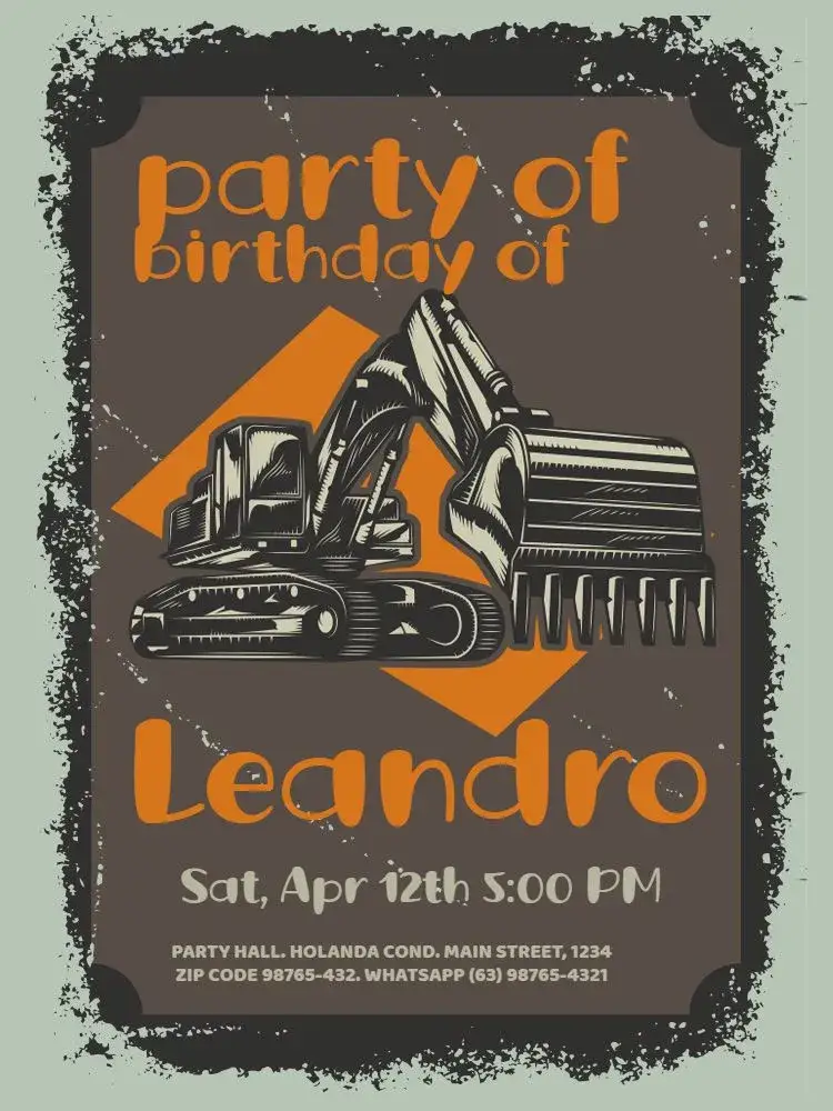 Invitation Green Grunge Tractor – Kids' Birthday Party theme grunge, masculine, dark green, rural, adventure, modern