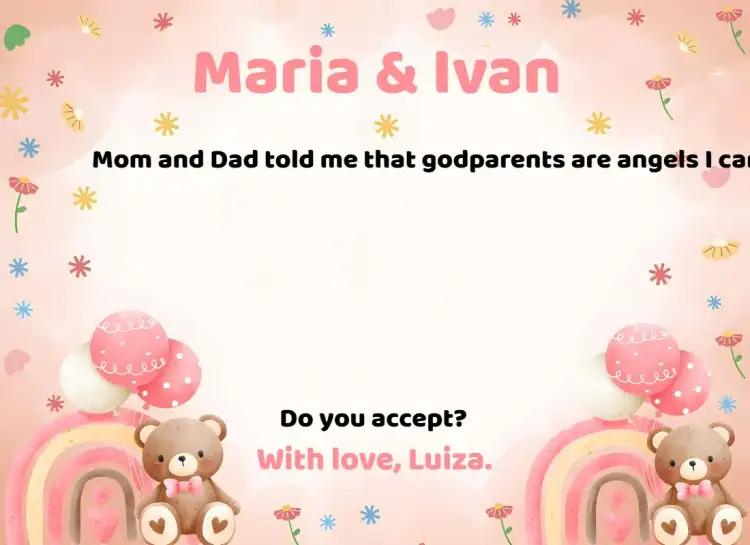 Invitation For Godparents Watercolor Teddy Bear Baptism – Baptism theme delicate, watercolor, pink, childlike, cute
