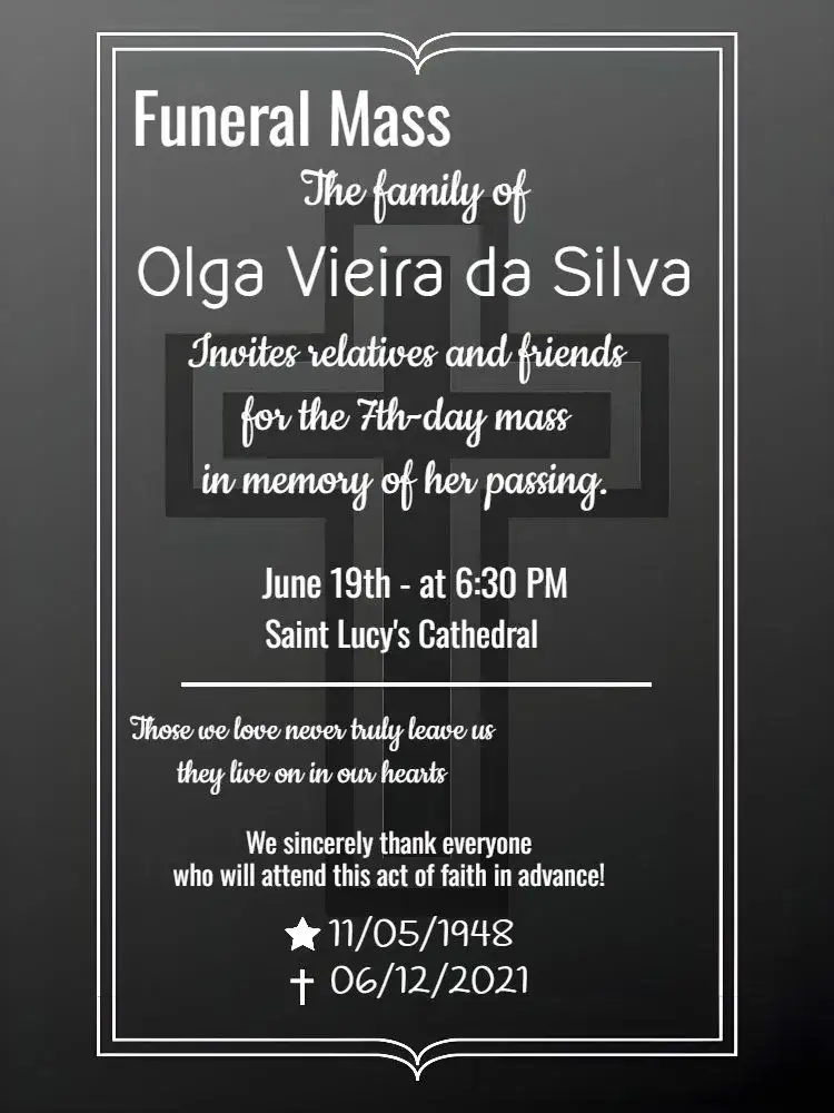 Invitation For Black Funeral Mass – Commemorative Dates theme minimalist, elegant, serious, modern, classic, dark