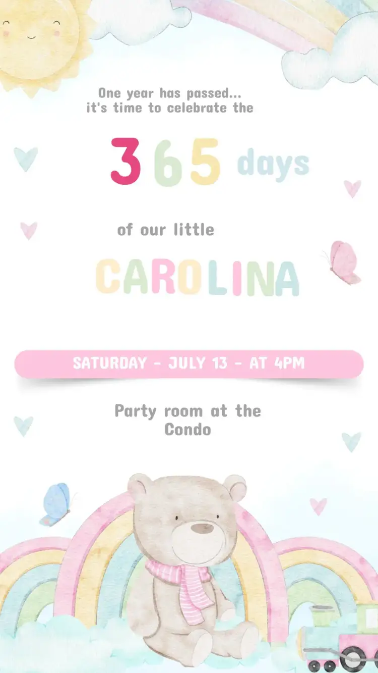 Invitation Children's Birthday Invitation 365 Smiles Girl – Kids' Birthday Party theme colorful, playful, fun, cheerful, childlike