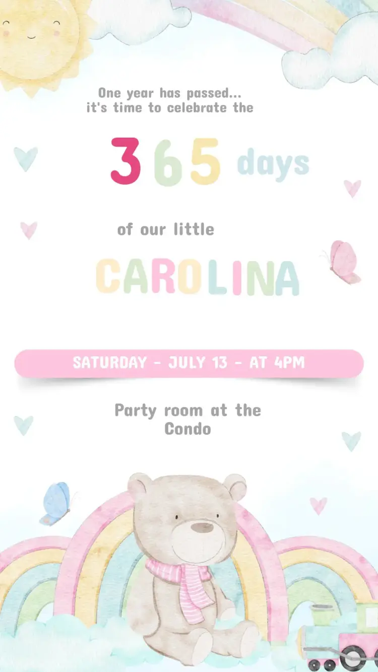 Children's Birthday Invitation 365 Smiles Girl