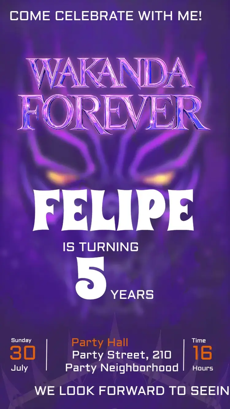 Invite Wakanda Forever Photo editable and customizable