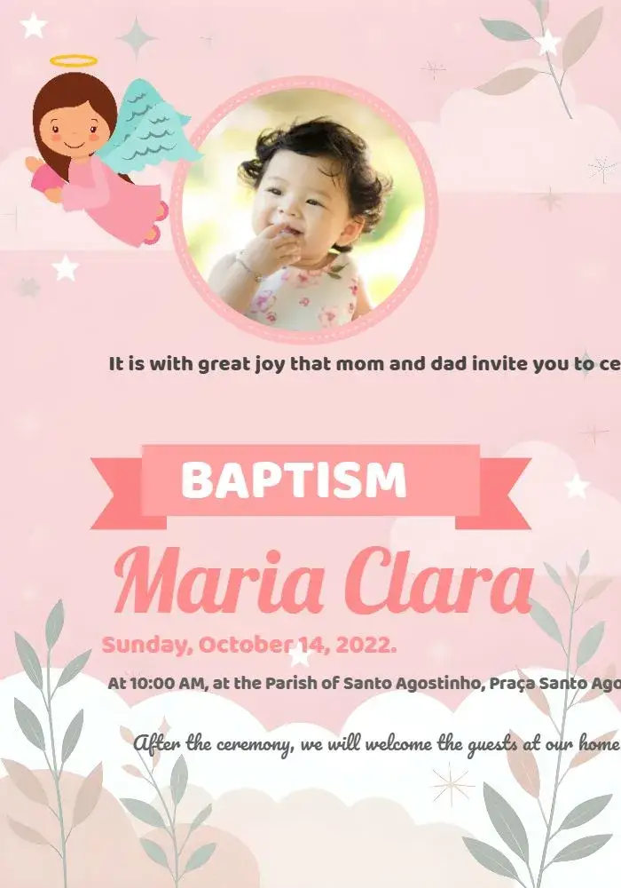 Invitation Baptism With Angel Photo – Baptism theme delicate, angelic, pastel, childlike, minimalist