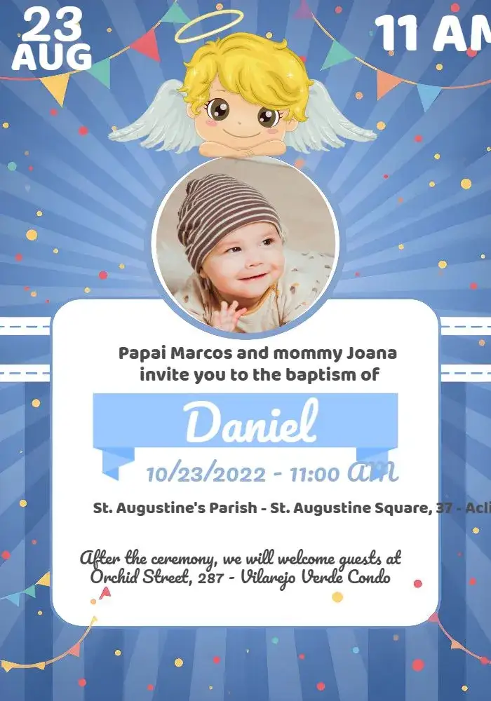 Invitation Blue Photo Baptism – Baptism theme blue and white, minimalist, modern, delicate, childlike