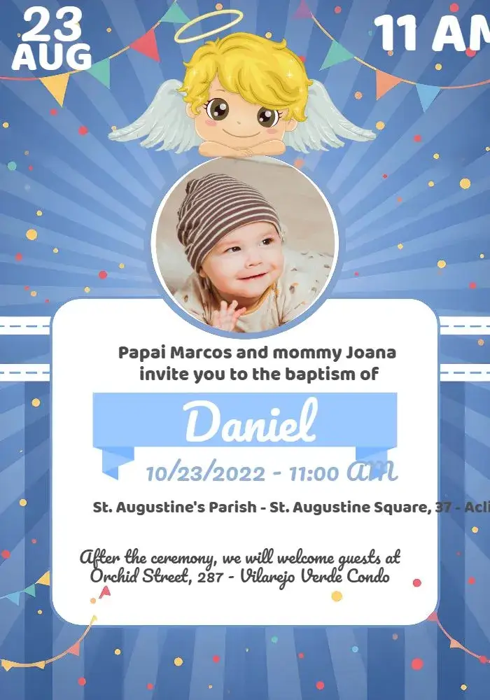 Blue Photo Baptism invitation