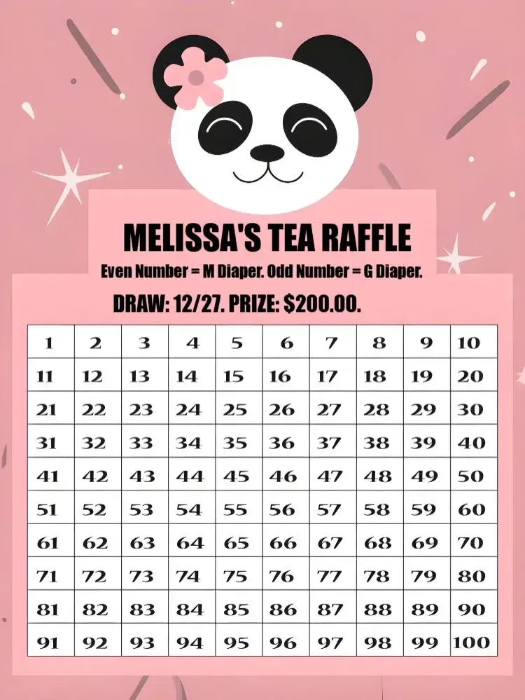 Pink Black Panda Raffle Tea invitation