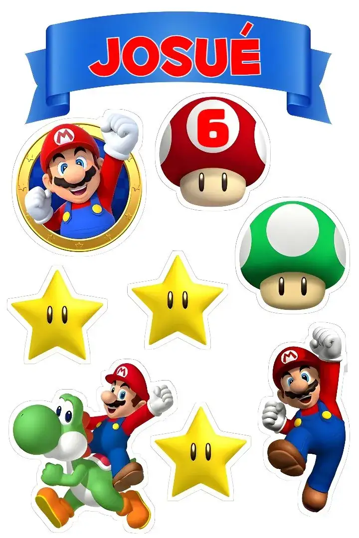 Invitation Super Mario Bros Cake Topper – Cake topper theme colorful, fun, games, childish, lively