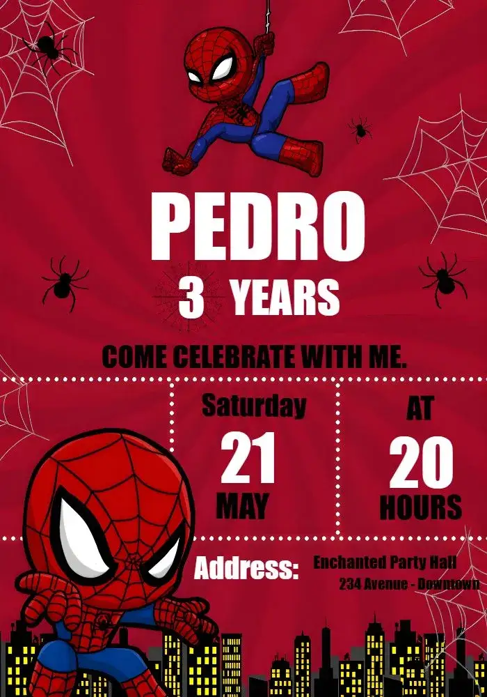Invitation Spiderman Cute Party – Most searched for theme cute, colorful, modern, childlike, themed
