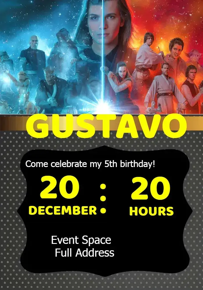 Invitation Black Star Wars – Most searched for theme black and white, futuristic, minimalist, science fiction themed, modern, space opera graphic elements
