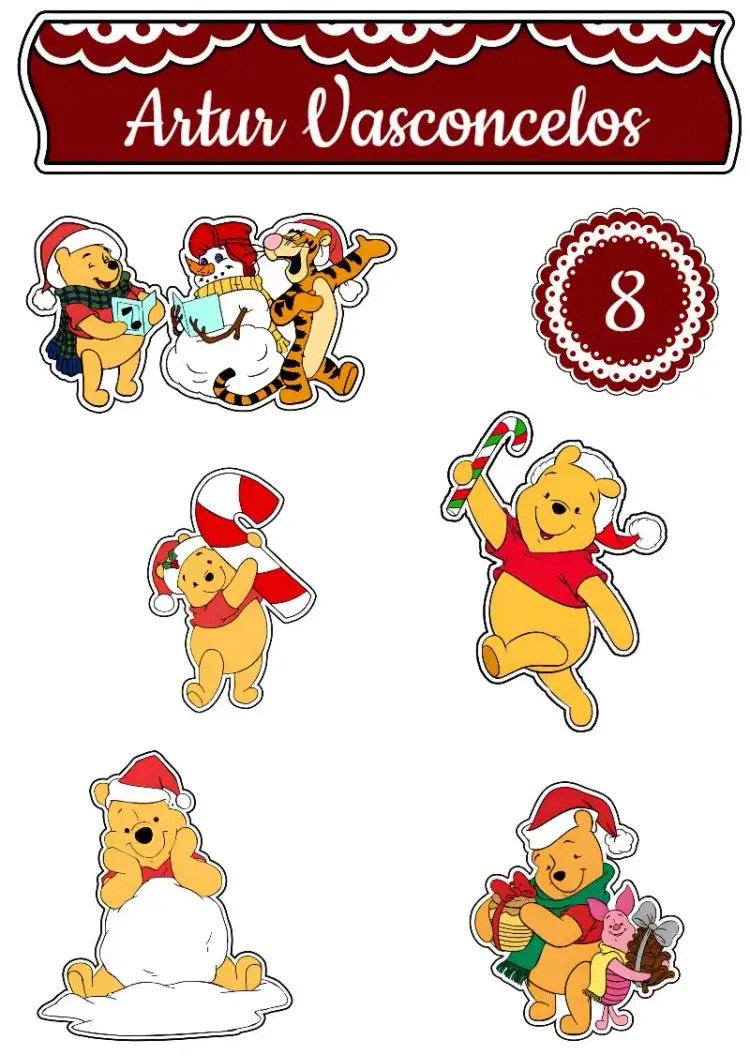 Invitation Topo De Bolo Ursinho Pooh Natal Vermelho – Commemorative Dates theme vibrant red, cheerful yellow, neutral white, playful, festive, childlike