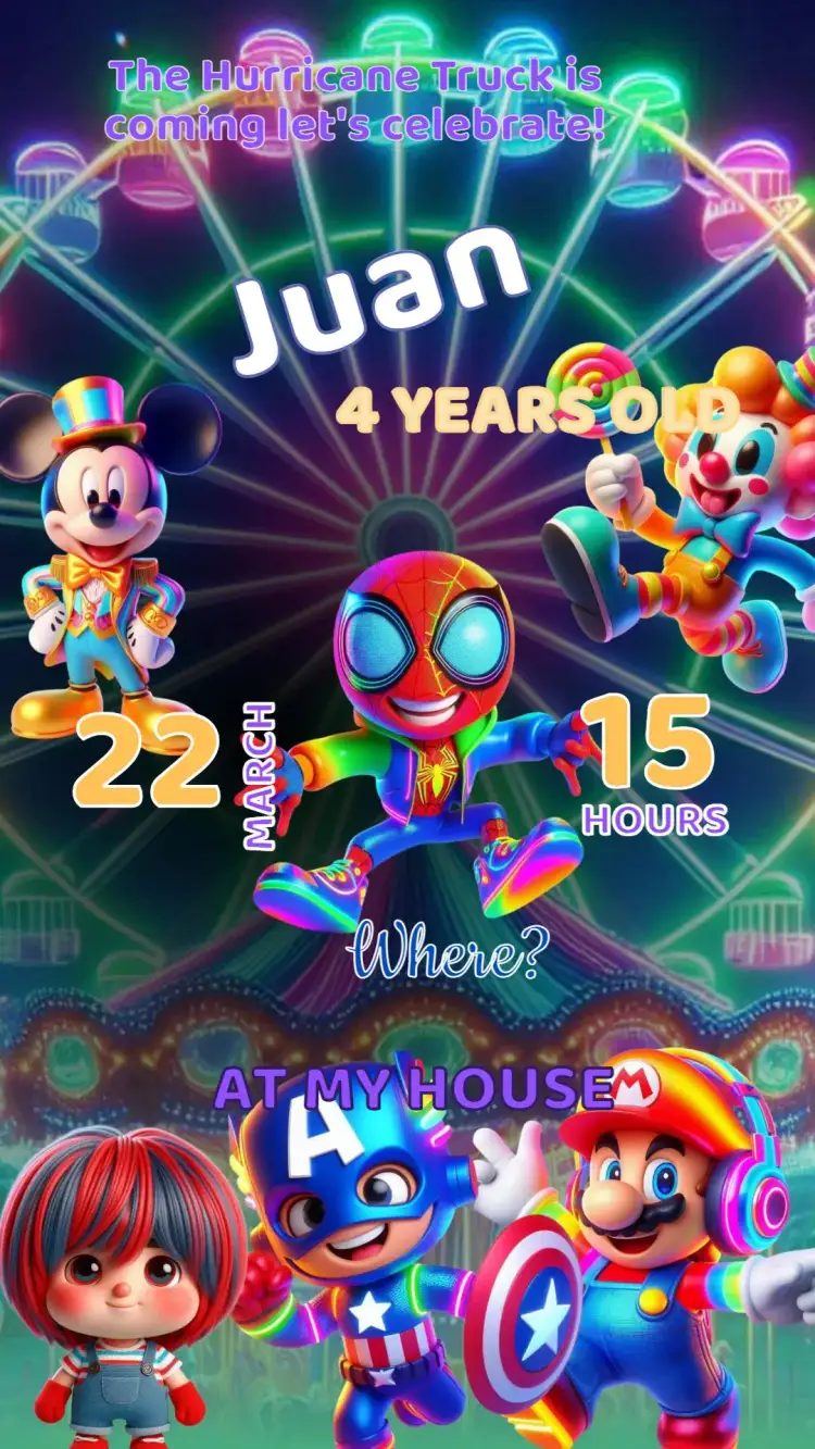 Invitation Carreta Furacão Birthday Invitation – Kids' Birthday Party theme colorful, lively, themed, fun-filled, vibrant, childlike