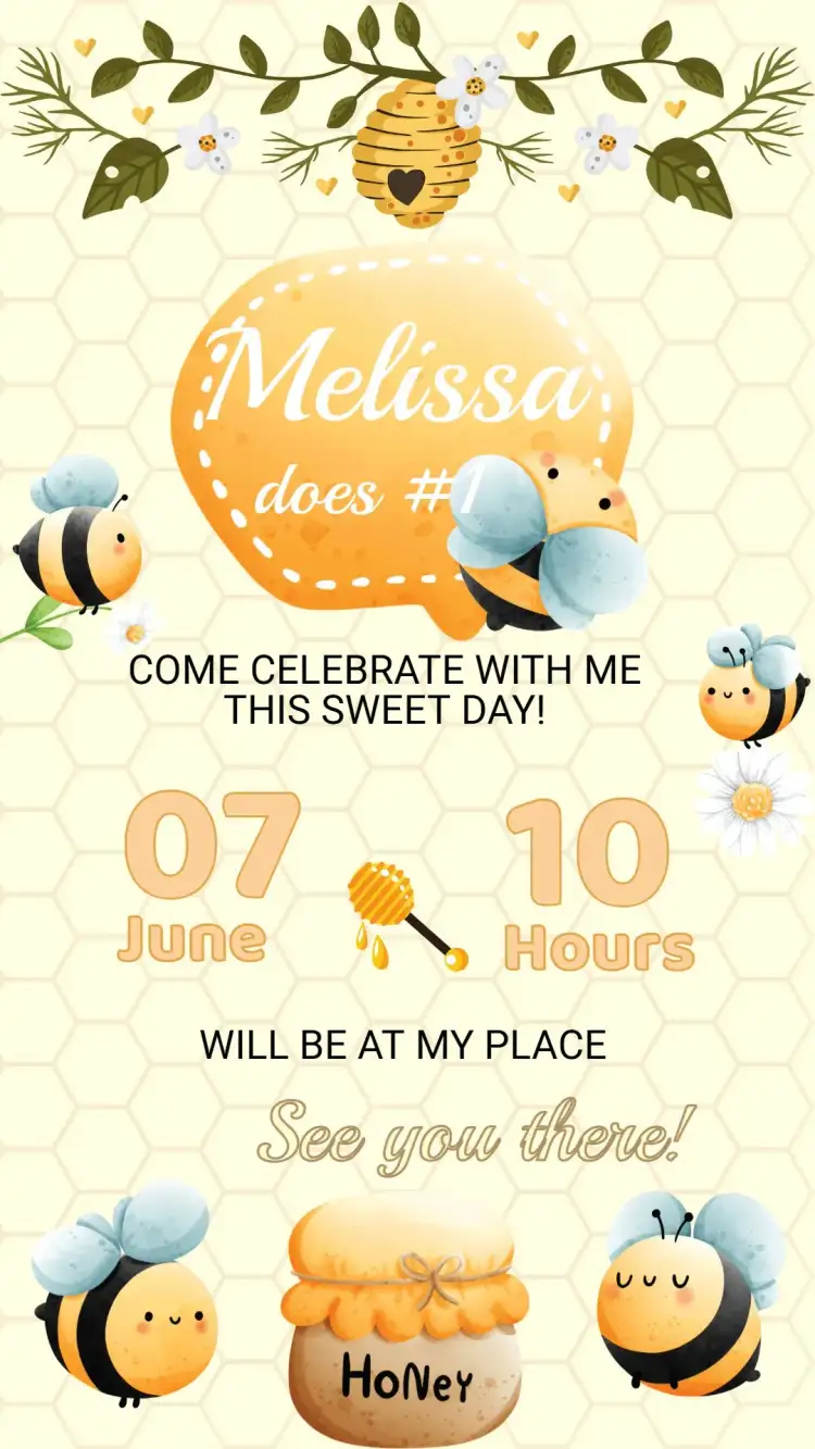 Invitation Bee Birthday Invitation – Kids' Birthday Party theme colorful, playful, nature-themed, fun-filled, cute illustrations, vibrant
