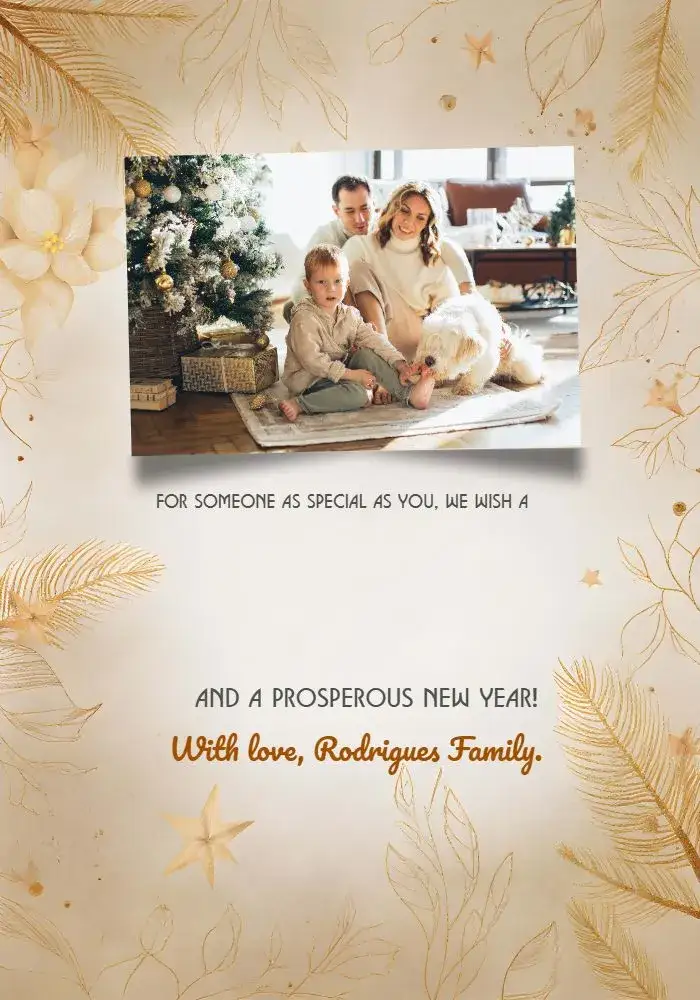Invitation Christmas Card With Photo Gifts – Commemorative Dates theme golden, snowy, festive, family-friendly, classic, cheerful