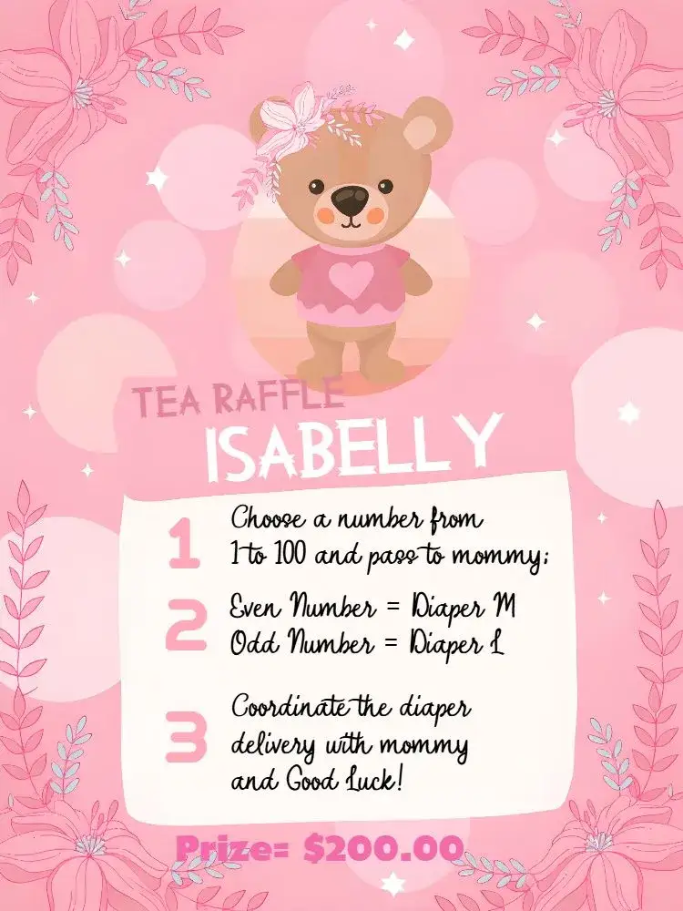 Invitation Floral Teddy Bear Tea Raffle Blessing – Raffle Tea theme floral, pink, lilac, white, cute, childlike