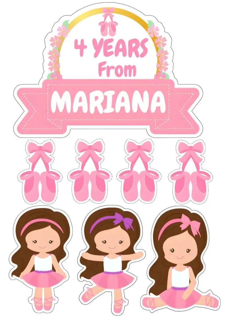 Invitation Ballerina Ballet Shoe Cake Topper – Cake topper theme rose, pink, ballerina, children's, themed party, delicate