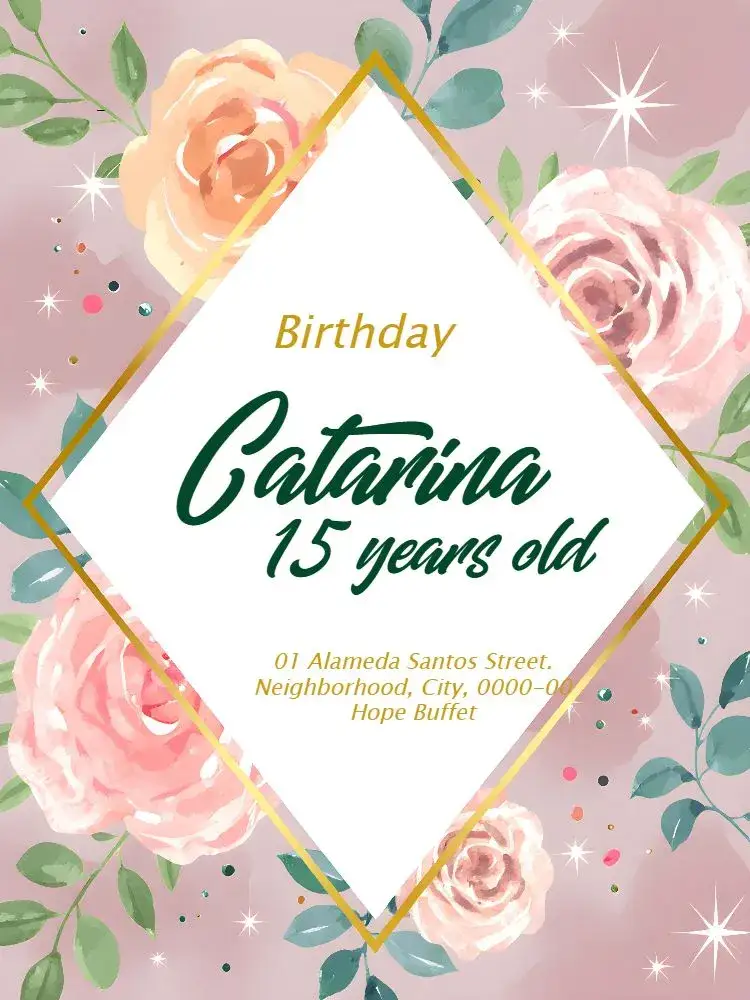 Invitation Delicate Floral 15th Birthday – Sweet 15 theme floral, delicate, aquarelle, romantic, soft, elegant