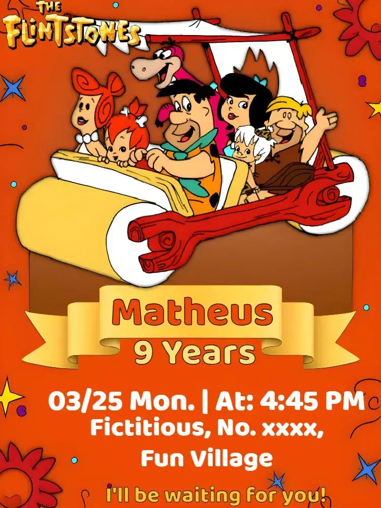 Invitation The Flintstones Pebbles – Kids' Birthday Party theme colorful, vintage, themed, fun, prehistoric