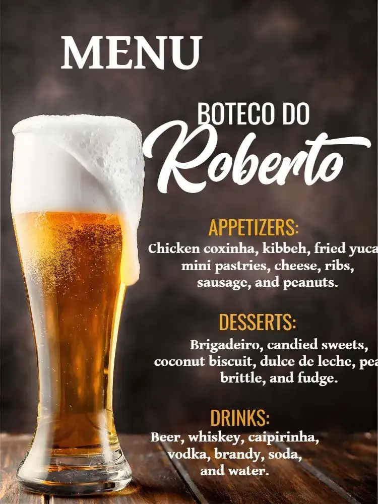 Invitation Menu De Boteco Churrasco – Birthday theme rustic, pub, brown, black, barbecue, casual