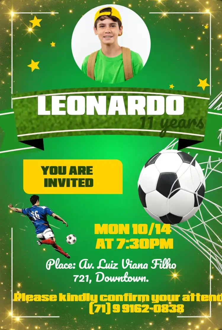 Invitation Soccer With Chapecoense Photo – Most searched for theme green, yellow, sporty, modern, vibrant, playful