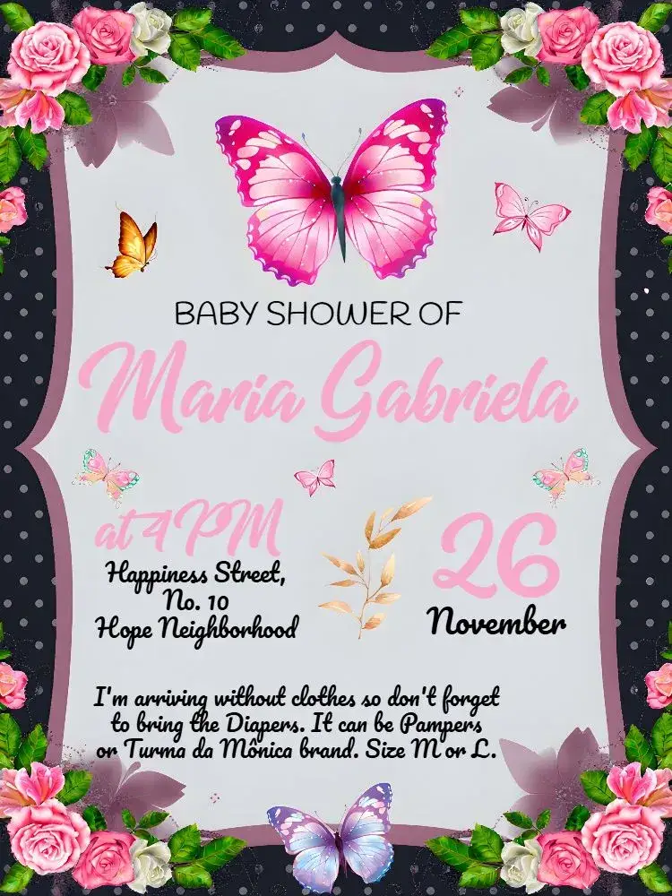 Invitation Butterfly Garden Baby Shower – Diaper Shower theme floral, watercolor, romantic, colorful, delicate, garden