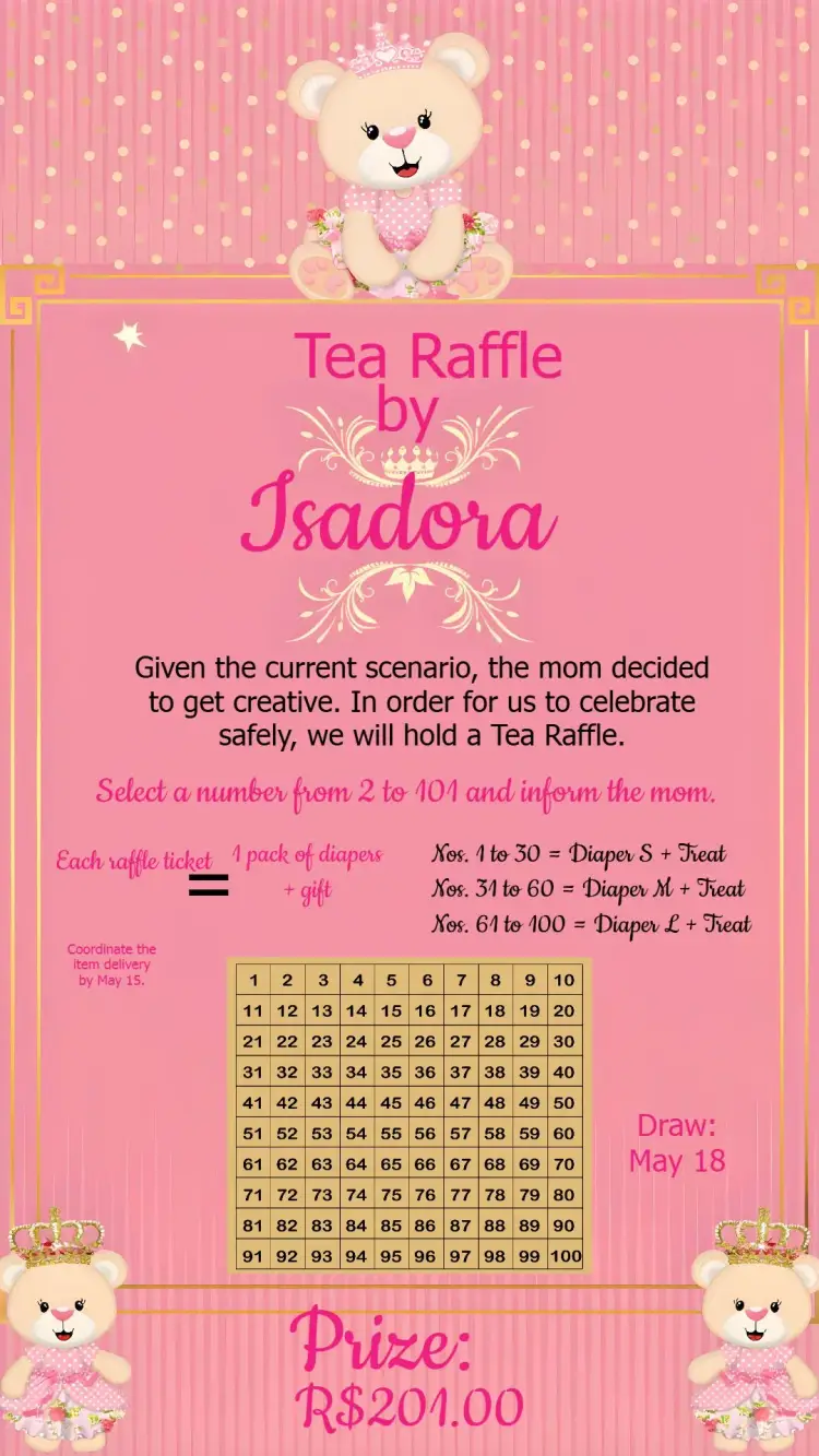 Tea Raffle Princess Bear C/ invitation