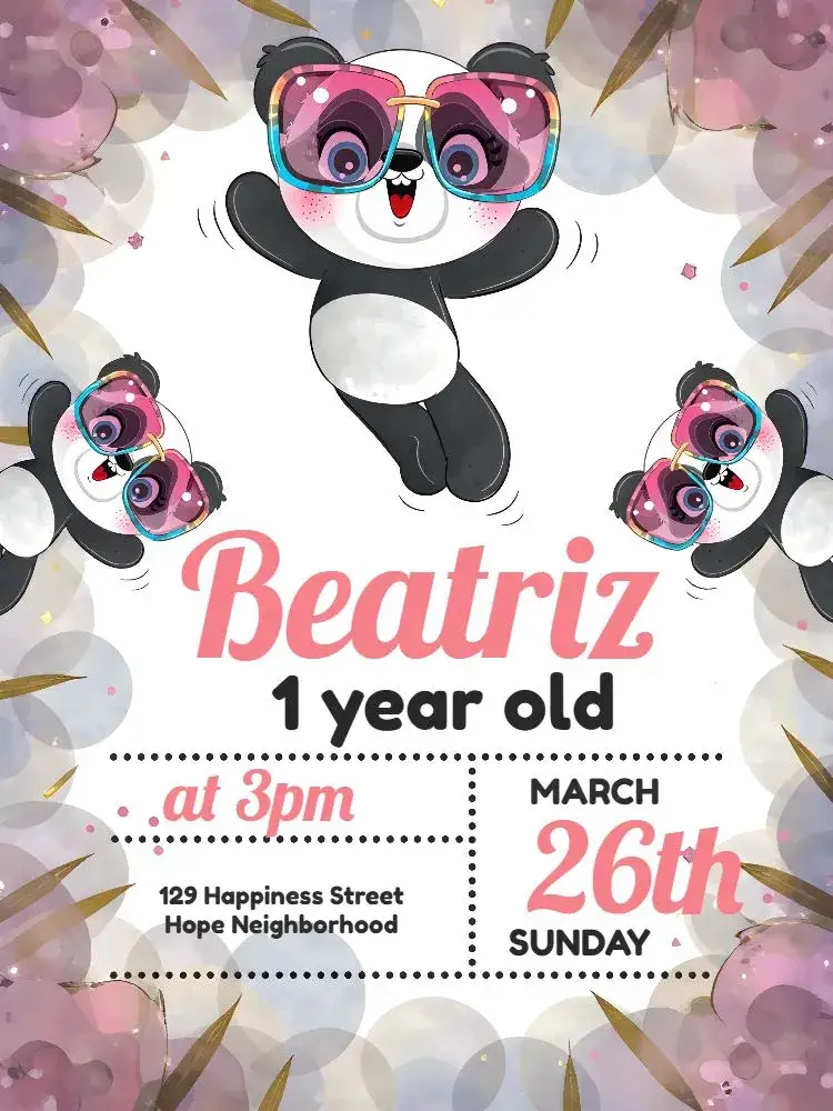Invitation Green Panda – Commemorative Dates theme cute, colorful, childish, modern, playful, tropical
