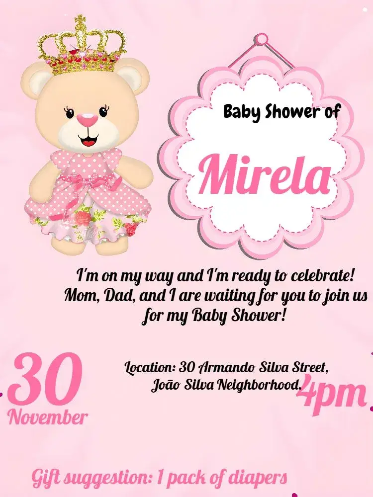 Princess Bear Baby Shower Stroller invitation