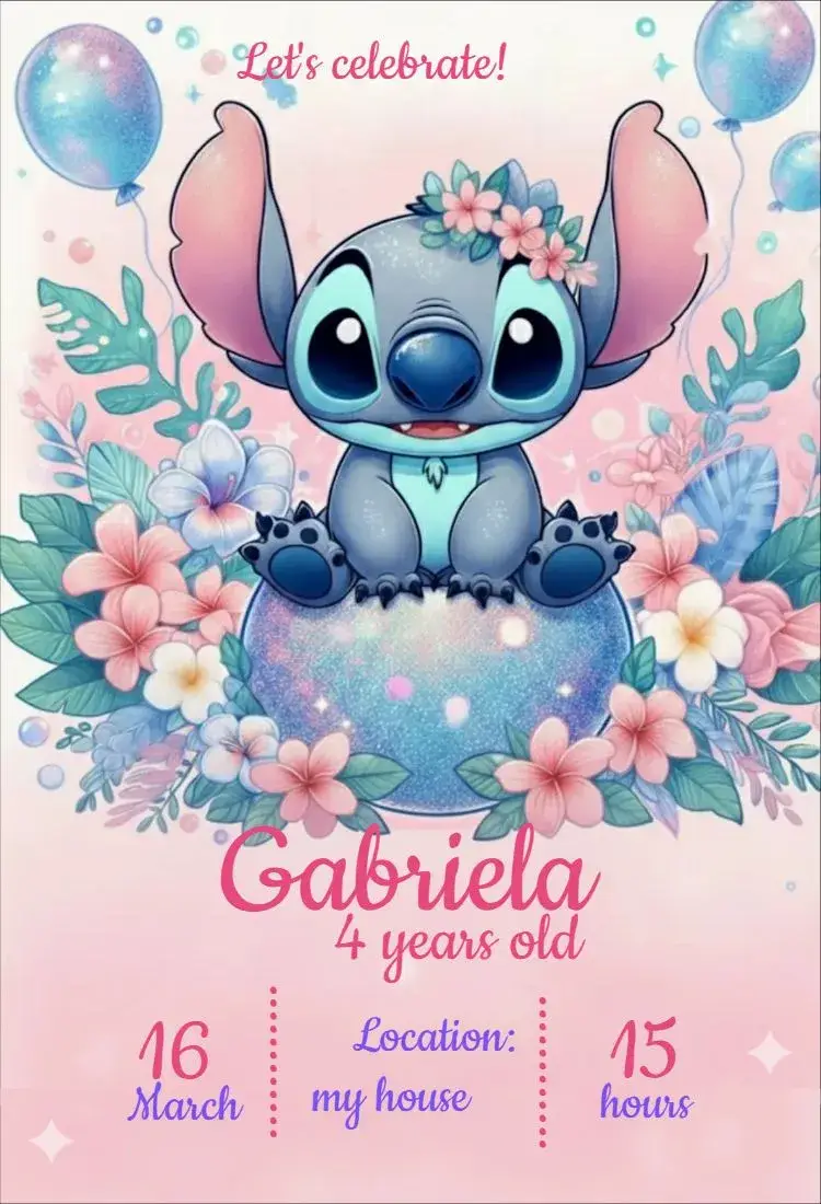 Floral girl Stitch invitation
