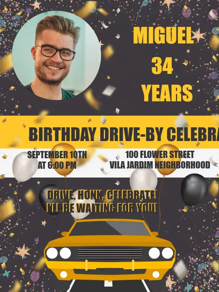 Invite Car Parade With Adult Photo editable and customizable