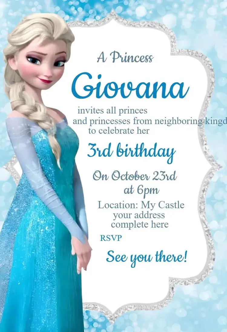 Invitation Frozen 7 – Birthday theme blue, snow, magical, childish, themed, fun