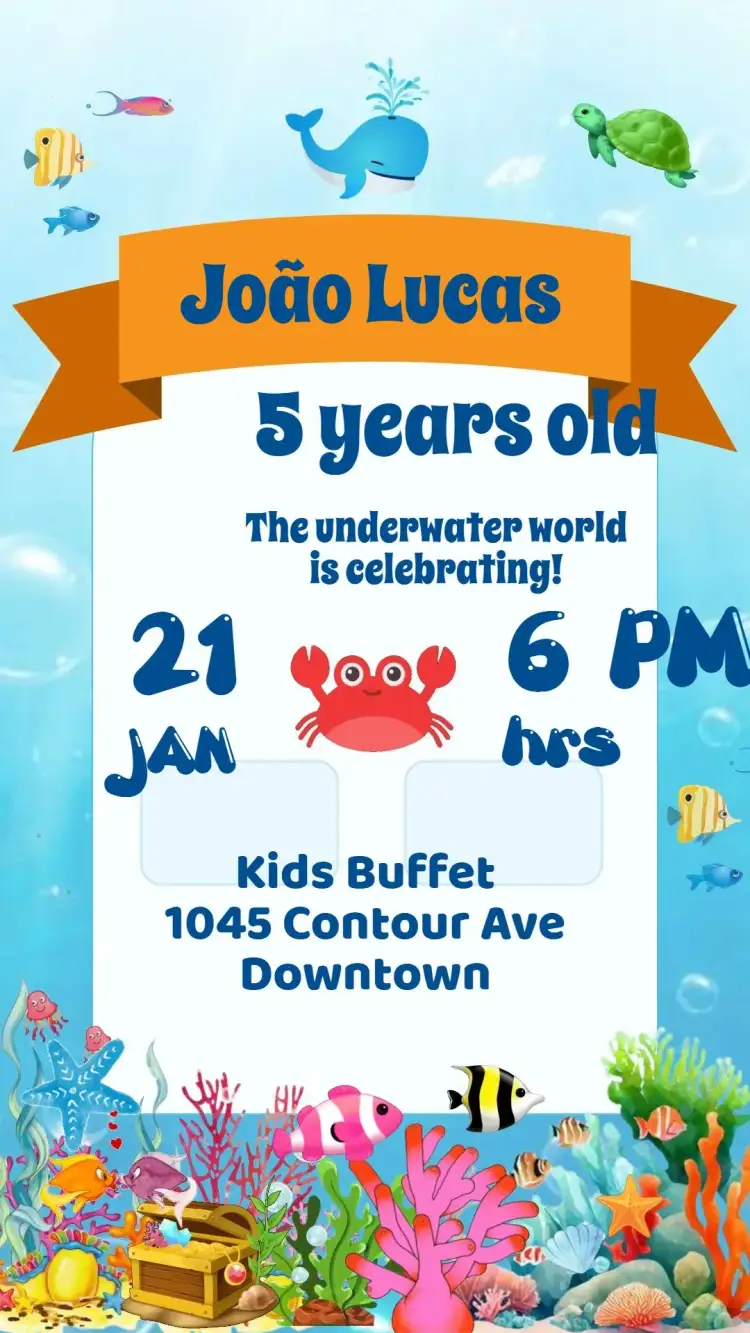 Invitation Under the Sea – Kids' Birthday Party theme navy, colorful, fun, playful, tropical, childlike