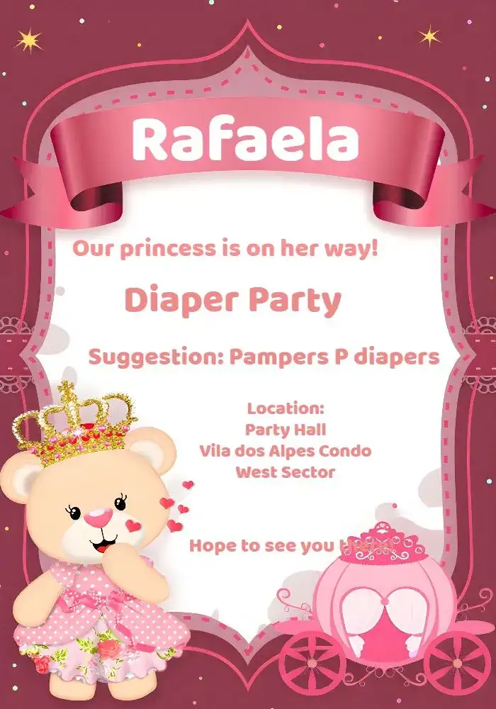 Princess Teddy Bear Baby Shower Girl