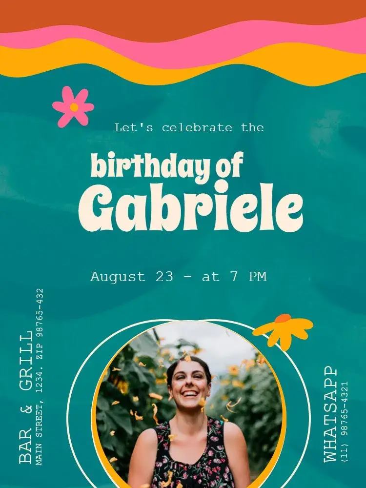 Female Adult Hippie With Photo 70s invitation