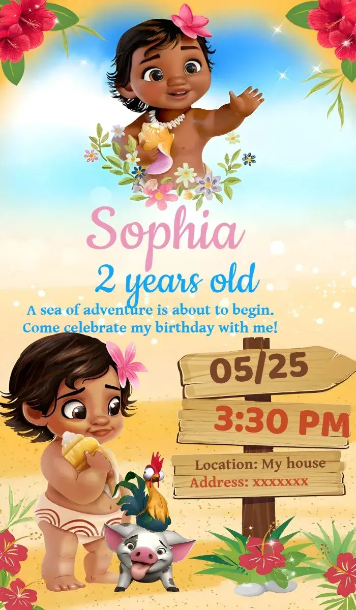 Moana Baby Watercolor invitation