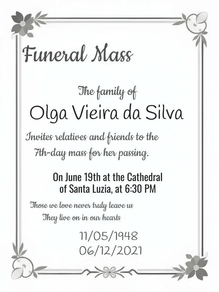 Invitation For Funeral Mass Day – Commemorative Dates theme gray, black, minimalist, elegant, serious, thoughtful
