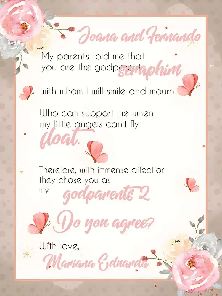 Invitation Baptism Godparents Pink Floral – Baptism theme floral, pink, delicate, modern, childish
