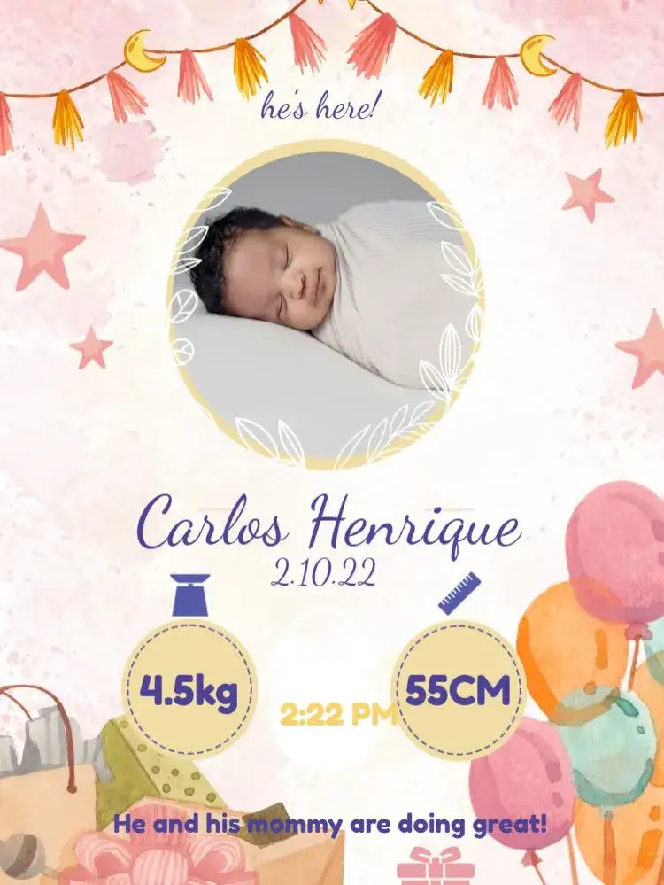 Invitation Baby Birth Celebration Card With Infant Photo – Card theme playful, delicate, floral, yellow, childlike