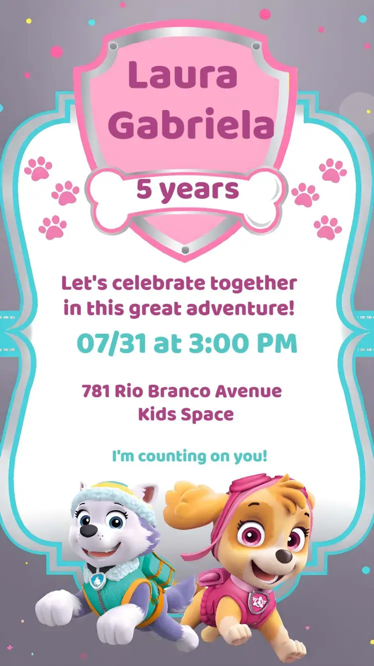 Paw Patrol Sky And Everest Pink invitation
