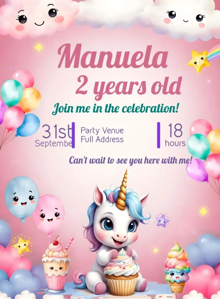Invitation Unicorn Milkshake – Most searched for theme colorful, fantasy-themed, playful, cheerful, childlike