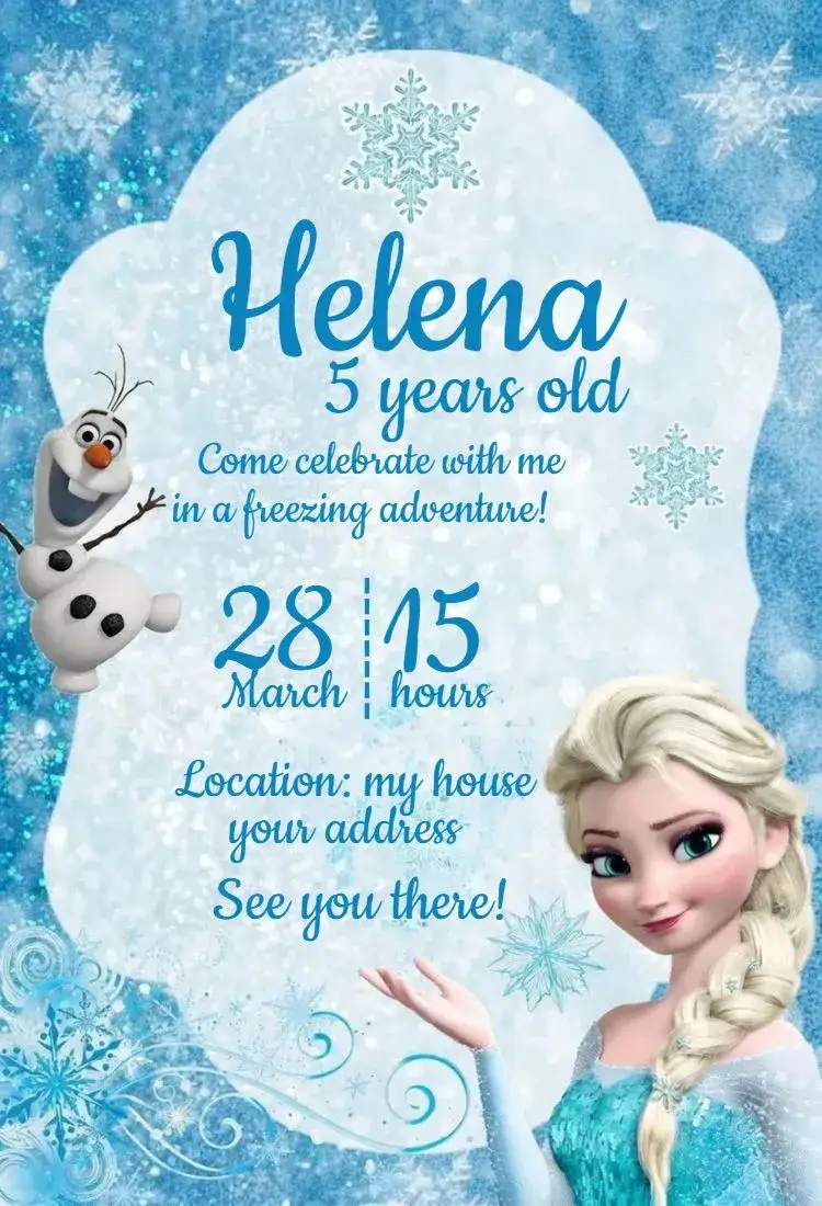 Invitation Frozen 4 – Birthday theme icy blue, snow, magic, winter scene, fantasy, Disney illustrations