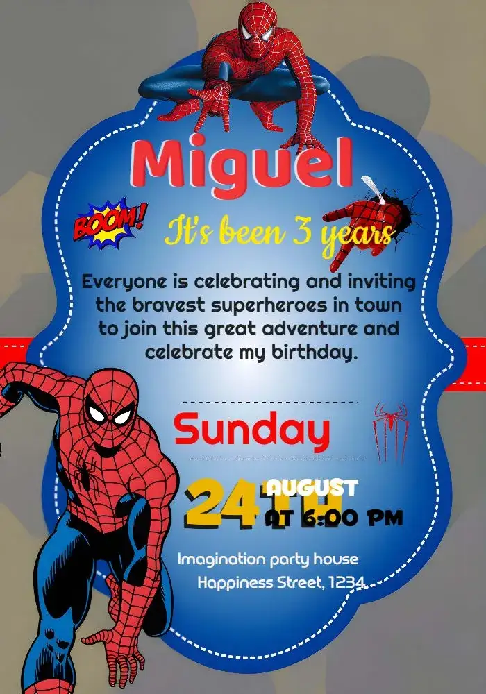 Invitation Red Spider-Man – Most searched for theme superhero-themed, colorful, modern, fun-filled, child-friendly