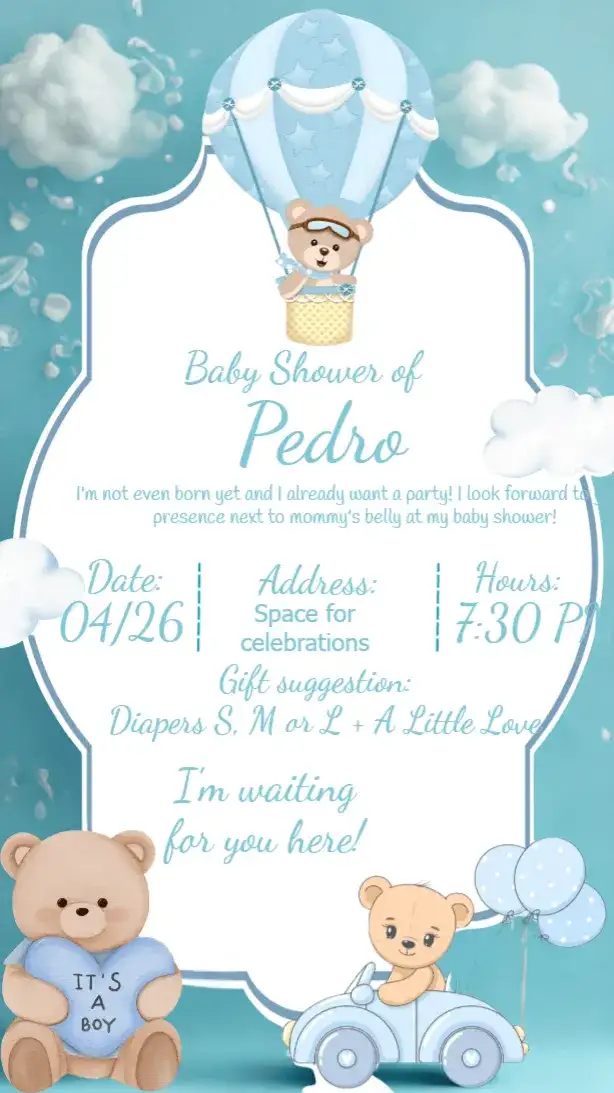 Blue Balloon Teddy Bear Baby Shower