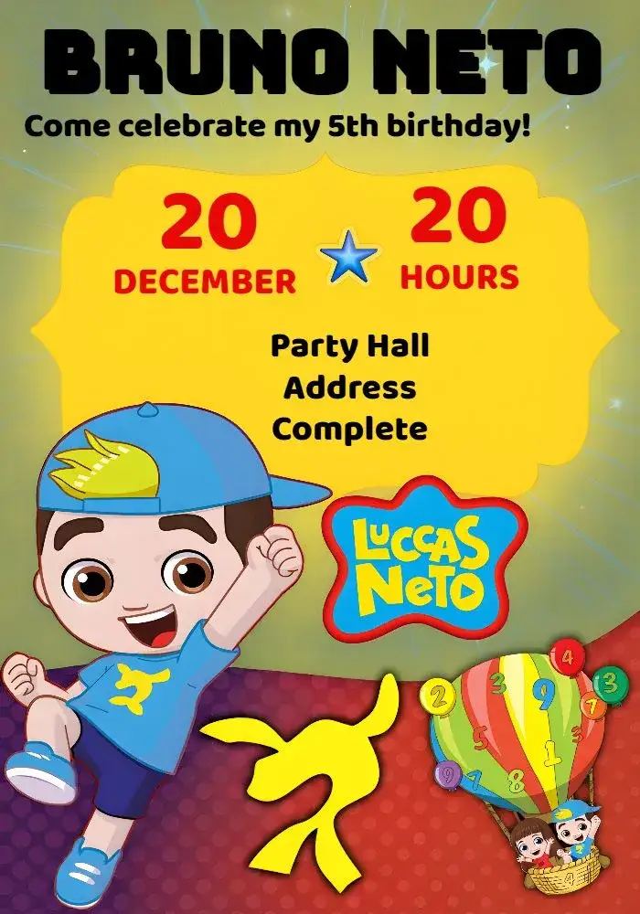 Invitation Luccas Neto Red – Most searched for theme colorful, fun, childish, modern, playful