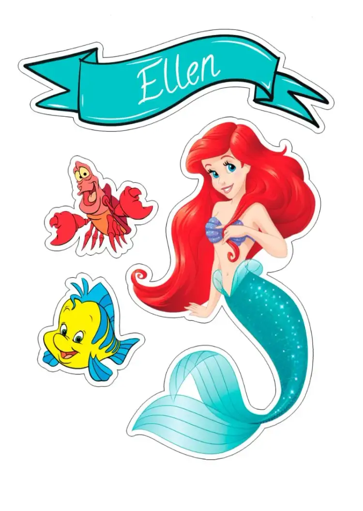 Invitation Little Mermaid Colorful Cake Topper – Cake topper theme colorful, navy blue, fantasy-themed, childish, vibrant, playful