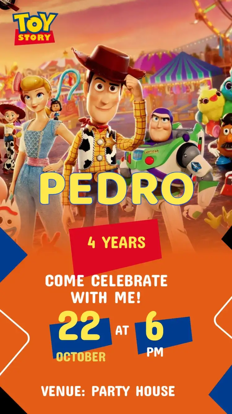 Invitation Toy Story Birthday Invitation – Kids' Birthday Party theme colorful, fun, childish, toy illustrations, cartoon style