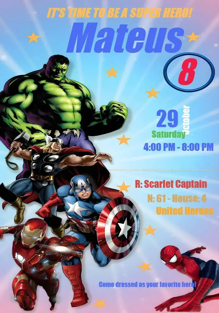Invite Avengers America editable and customizable